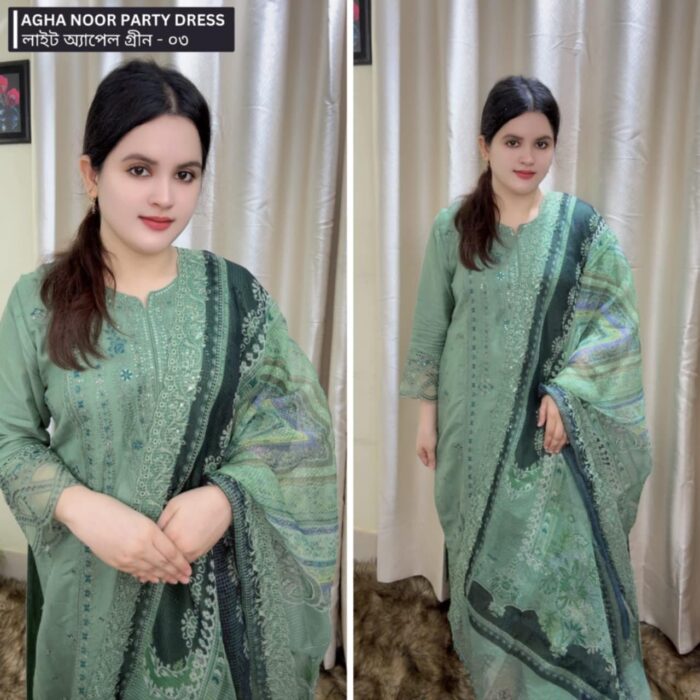 Agha Noor Premium Party Dress - 03 ( Light Apple Green Color ) - Image 2