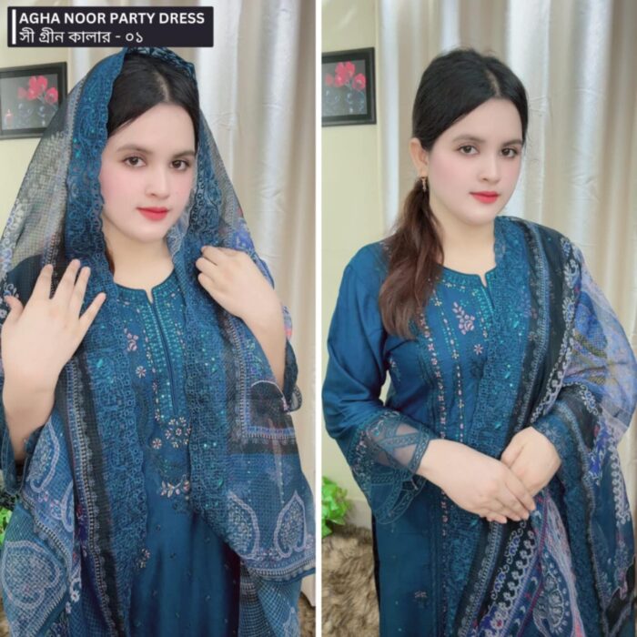 Agha Noor Premium Party Dress - 01 ( Sea Green Color ) - Image 2